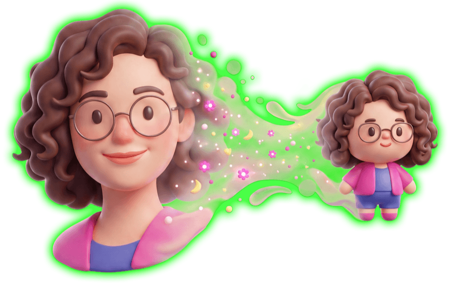 A person's photo transforming into a cute chibi character in a swirl of sparkles