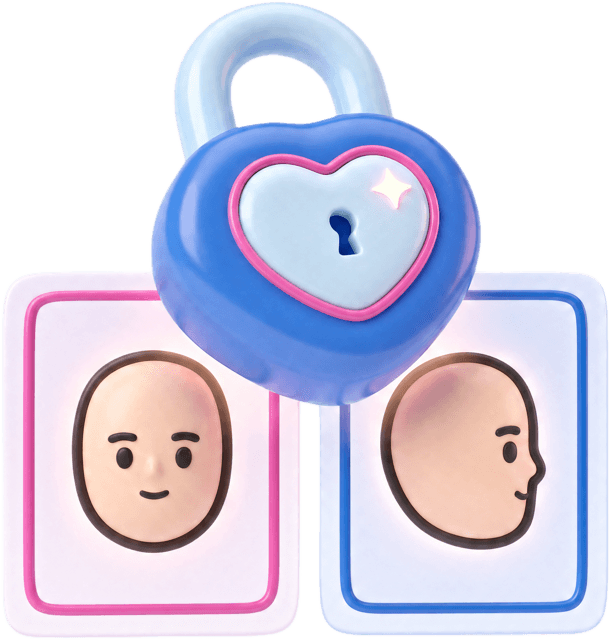 A heart-shaped padlock guarding a front photo and a side photo